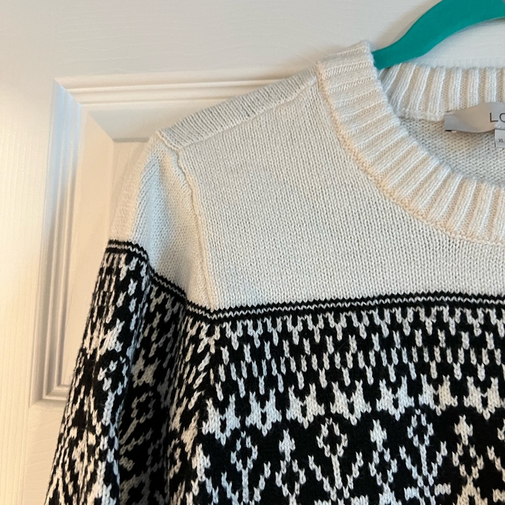 LOFT Fair Isle winter white and black sweater. Size XL. - Picture 4 of 9